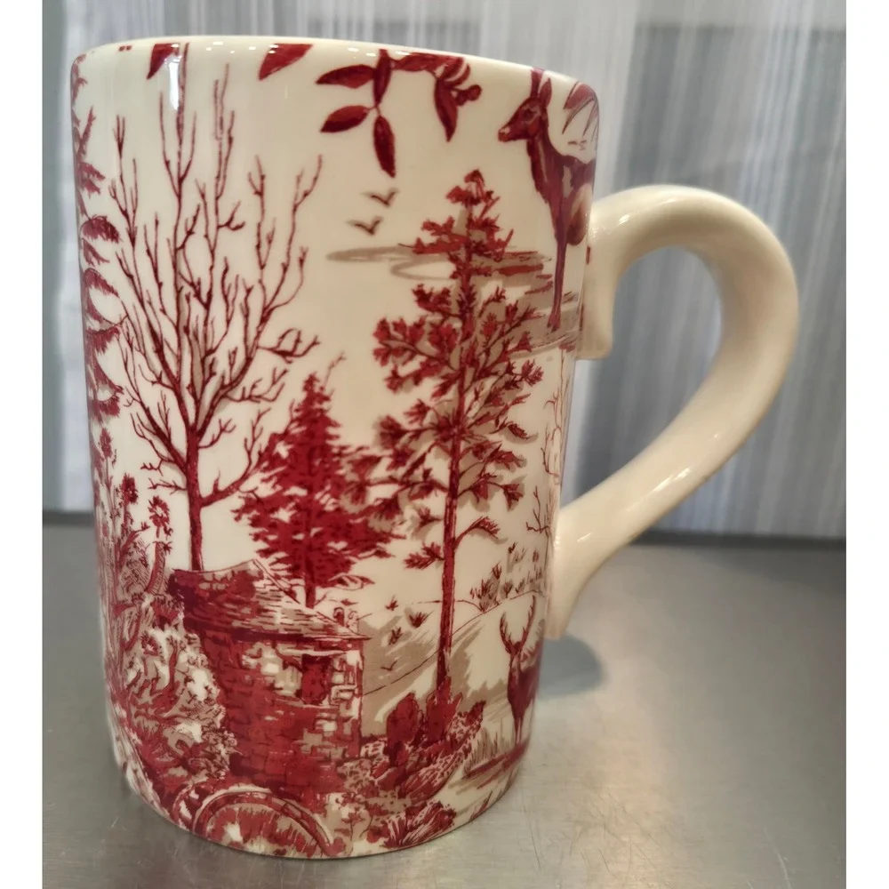 Pottery Barn Deer Woodland Scene Coffee Mug Stag Cabin Nature Lodge Decor Rare